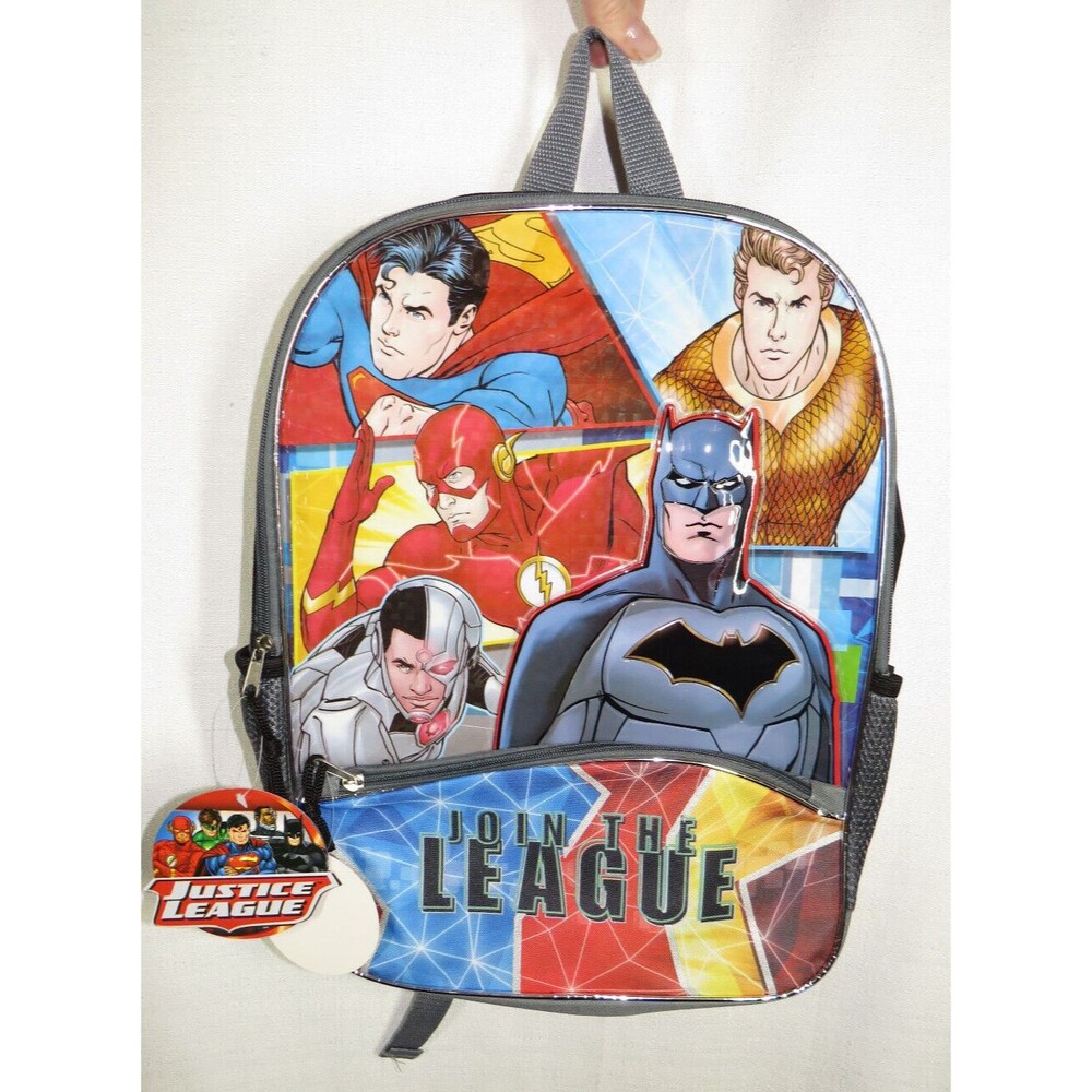 Justice League Backpack, Batman, Superman, Aquaman , Flash, Cyborg , 16”, NWT